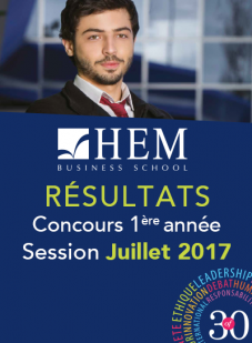 Résultats du Concours d'accès au Programme Grande Ecole de HEM - Session de Juillet 2017