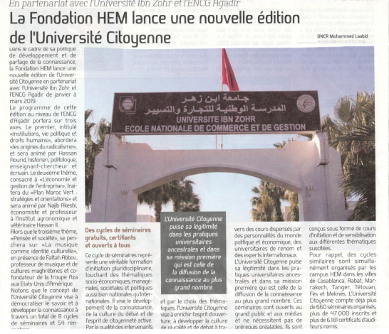 La Fondation HEM lance une nouvelle édition de l’Université Citoyenne