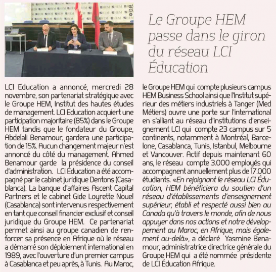 Le Groupe HEM passe dans le giron du réseau LCI Éducation