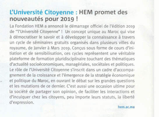 L’Université Citoyenne : HEM promet des nouveautés pour 2019 !