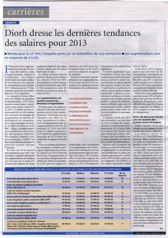 Diorh dresse les dernières tendances des salaires pour 2013