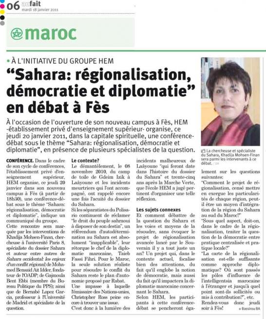 Sahara, régionalisation, démocratie et diplomatie en débat à HEM Fès