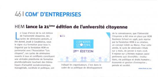 HEM lance la 21ème édition de l'Université Citoyenne®