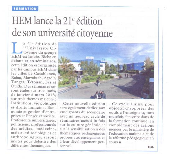 HEM lance la 21ème édition de son Université Citoyenne®