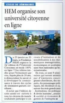 HEM organise son Université Citoyenne en ligne