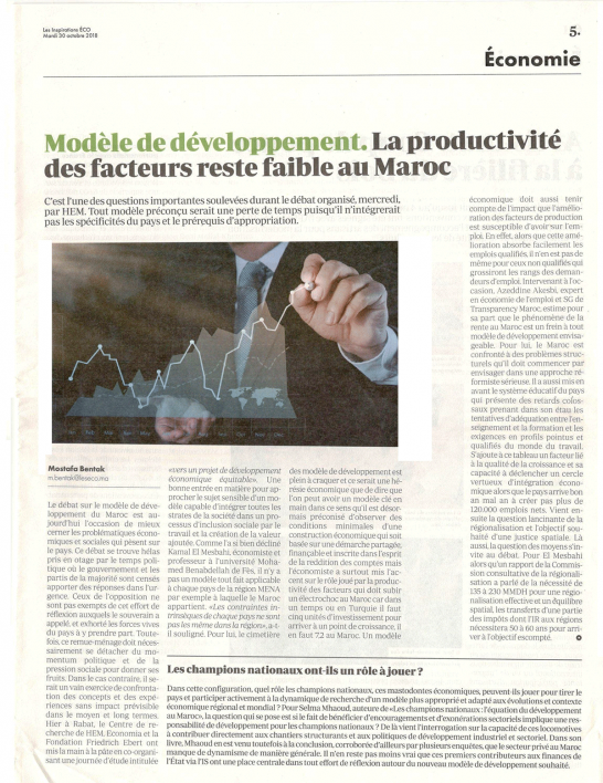 Modèle de développement : La productivité des facteurs reste faible au Maroc