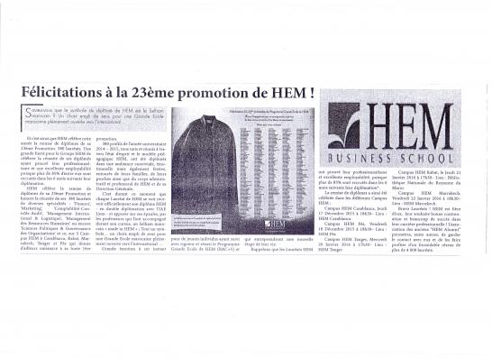 Félicitations à la 23ème promotion de HEM !