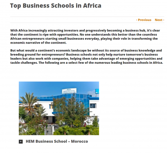 HEM among Top Business Schools in Africa