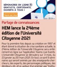 HEM lance la 24ème édition de l’Université Citoyenne 2021